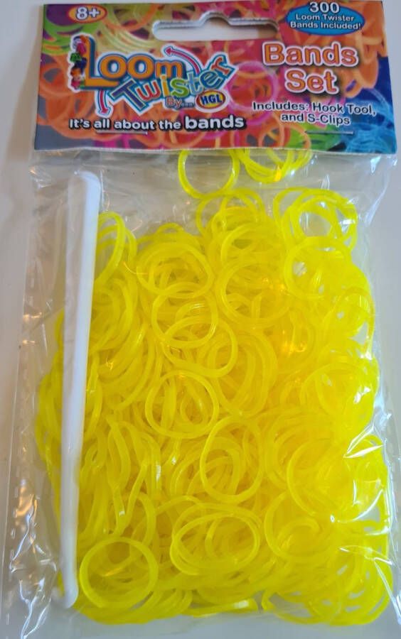 Kids Cadeau Shop Loombandjes Geel 300 stuks Loom bandjes Loomelastiekjes Elastiekjes Inlcusief S-Clips Haakjes