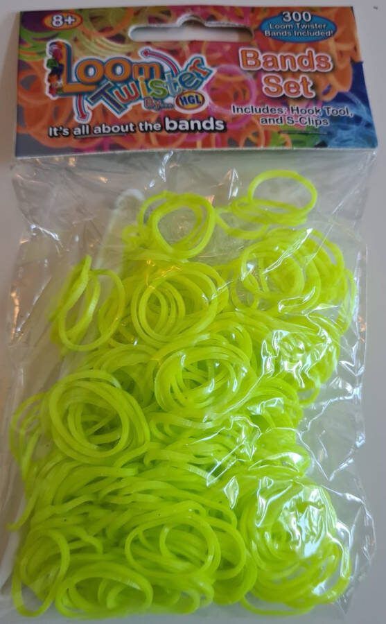 Kids Cadeau Shop Loombandjes Neon geel 300 stuks Loom bandjes Loom Twister Loomelastiekjes Elastiekjes Inlcusief S-Clips Haakjes
