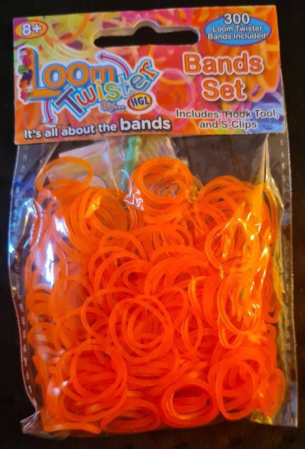 Kids Cadeau Shop Loombandjes Neon Oranje 300 stuks Loom bandjes Loom Twister Loomelastiekjes Elastiekjes Inlcusief S-Clips Haakjes