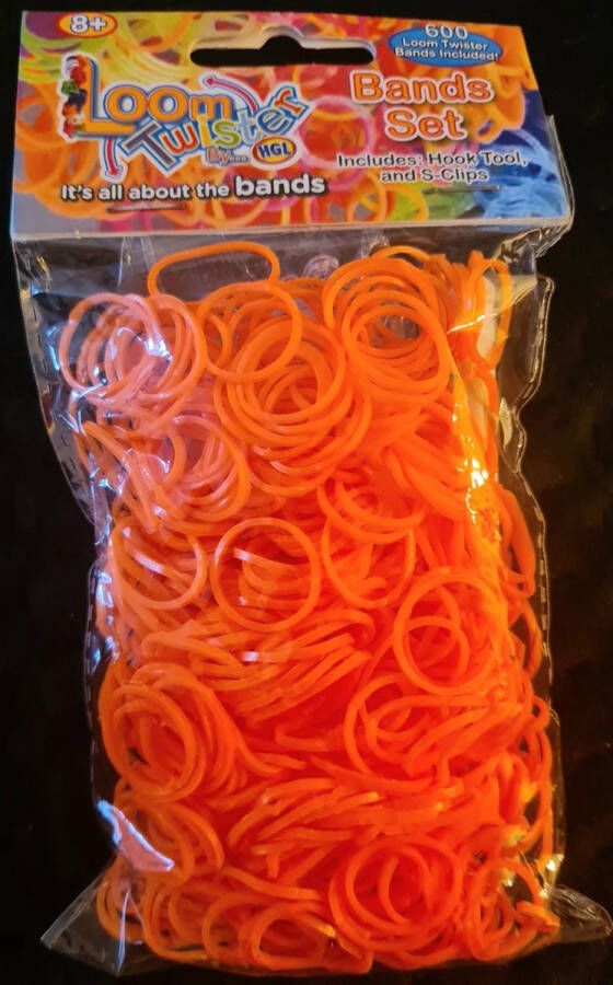 Kids Cadeau Shop Loombandjes Neon Oranje 600 stuks Loom bandjes Loom Twister Loomelastiekjes Elastiekjes Inlcusief S-Clips Haakjes