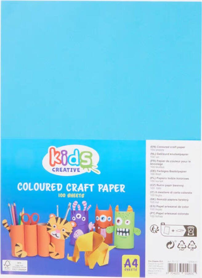 Kids Creative Gekleurd Knutselpapier 5 Kleuren A4 formaat 100 stuks