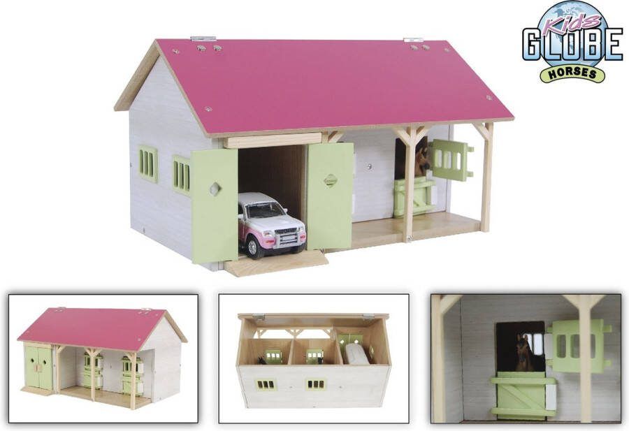 Kids Globe Paardenstal Met 2 Boxen En Opbergruimte 1:32 Roze