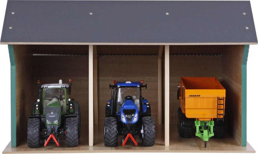 Kids GLOBE Landbouwloods Boerderijschuur voor tractoren Hout Speelfigurenset 45 x 27 x 38 Schaal 1:32 (610193)