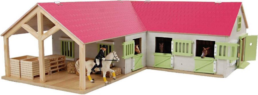 Kids GLOBE Paardenhoekstal met 3 Boxen en Berging- Roze 1:24