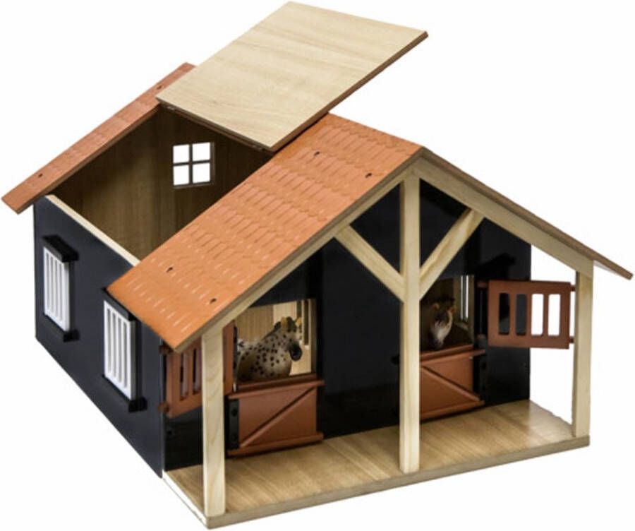 Kids GLOBE Paardenstal hout met 2 boxen en berging 51 x 41 x 27 Schaal 1:24 (610167)