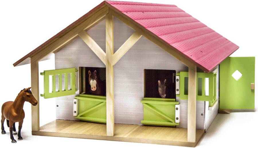 Kids GLOBE Boerenstallen met 2 boxen en 1 werkplaats Speelfigurenset 51 x 41 x 28 Schaal 1:24 (610168)