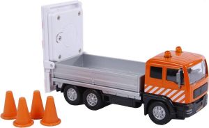 Kids GLOBE Verkeersborden truck oranje met verlichting incl. 4 pionnen Speelgoedvoertuig: 14 cm