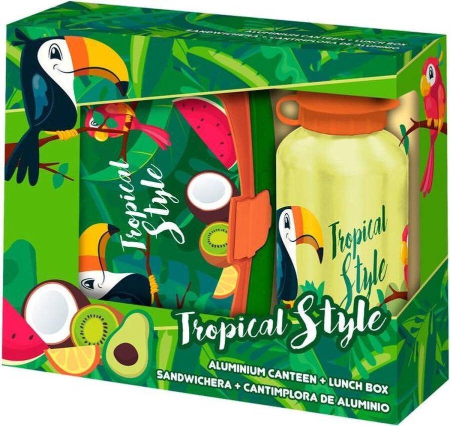 Kids licensing lunchset Tropical Style Toucan junior aluminium groen