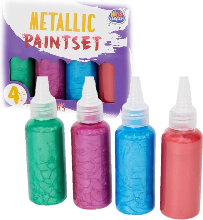 Kids Verfset Metallic Paintset 4 kleuren Verven Schilderen Creatief Volwassenen Metallic kleuren 4x50ml