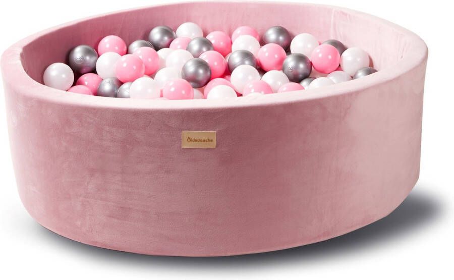 Kidsdouche Ballenbak baby speelgoed 1 jaar licht Roze Velvet ballenbad met 250 ballen roze zilver wit