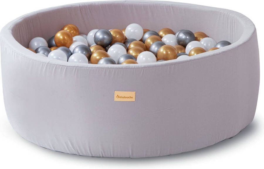 Kidsdouche Ballenbak Baby Speelgoed 1 jaar Safari Jungle 100% KATOEN ballenbad ballen 250 stuks Ø 7 cm grijs goud zilver parel