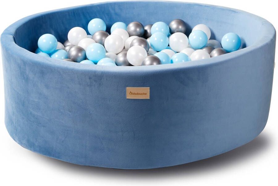 Kidsdouche Ballenbak Baby Speelgoed 1 jaar VELVET blauw ballenbad ballen 250 stuks Ø 7 cm baby blauw zilver parel