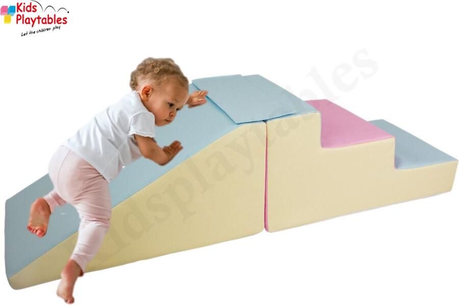 Kidsplaytables Midi glijbaan Pastel Roze-Geel-Blauw Zachte Soft Play Foam Blokken 2-delige set grote speelblokken motoriek baby speelgoed foamblokken reuze bouwblokken Soft play peuter speelgoed schuimblokken