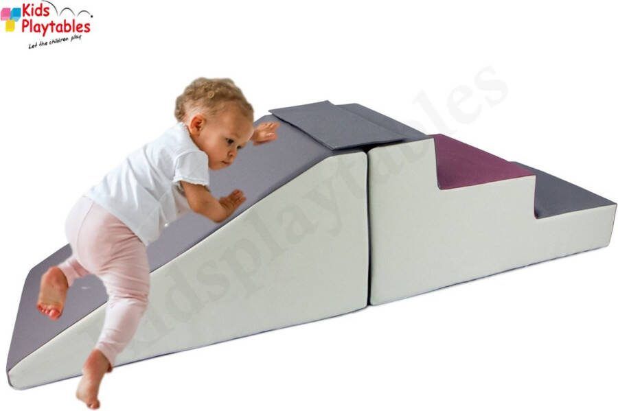 Kidsplaytables Midi glijbaan Paars-Grijs-Wit Zachte Soft Play Foam Blokken 2-delige set grote speelblokken motoriek baby speelgoed foamblokken reuze bouwblokken Soft play peuter speelgoed schuimblokken