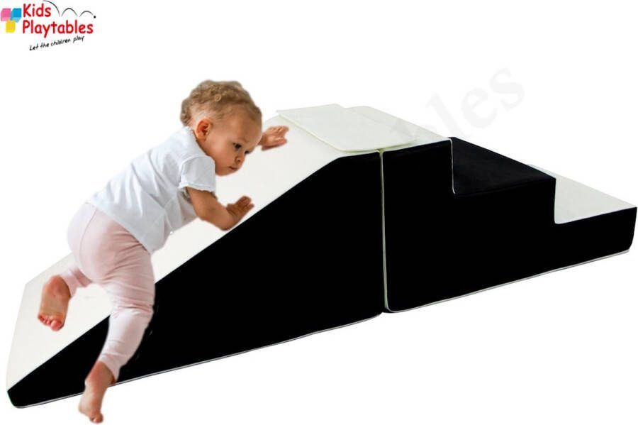 Kidsplaytables Midi glijbaan Zwart-Wit Zachte Soft Play Foam Blokken 2-delige set grote speelblokken motoriek baby speelgoed foamblokken reuze bouwblokken Soft play peuter speelgoed schuimblokken