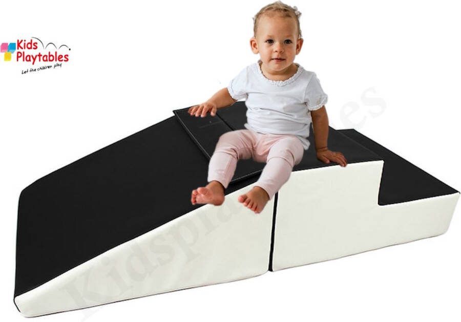 Kidsplaytables Mini glijbaan Zwart-Wit Zachte Soft Play Foam Blokken 2-delige set grote speelblokken motoriek baby speelgoed foamblokken reuze bouwblokken Soft play peuter speelgoed schuimblokken