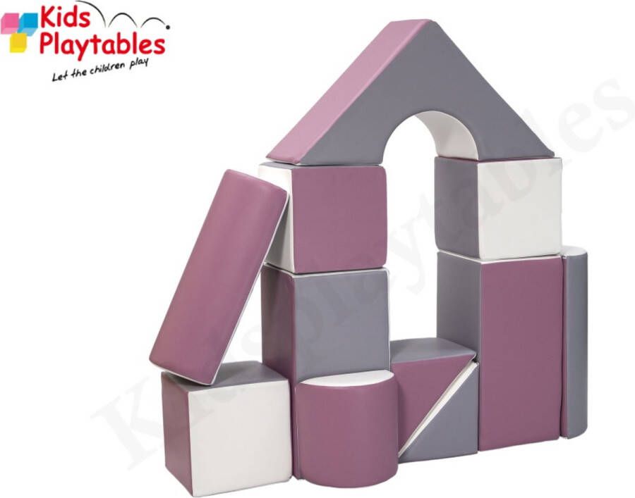 Kidsplaytables Soft Play Foam Blokken set 11 stuks grijs-wit-paars speelblokken baby speelgoed foamblokken bouwblokken Soft play speelgoed schuimblokken
