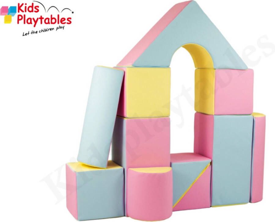 Kidsplaytables Soft Play Foam Blokken set 11 stuks roze-geel-blauw speelblokken baby speelgoed foamblokken bouwblokken Soft play speelgoed schuimblokken