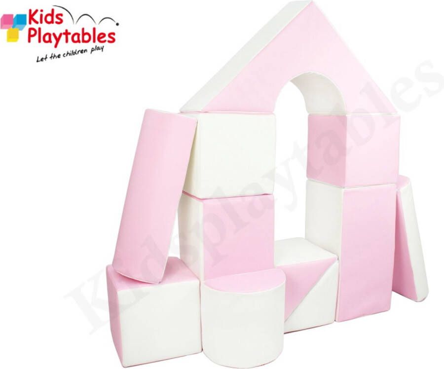 Kidsplaytables Soft Play Foam Blokken set 11 stuks wit-roze speelblokken baby speelgoed foamblokken bouwblokken Soft play speelgoed schuimblokken