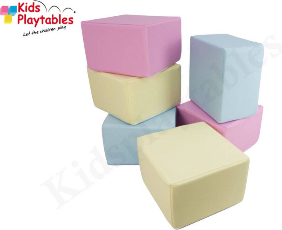 Kidsplaytables Soft Play Foam Blokken set 6 stuks roze-geel-blauw speelblokken baby speelgoed foamblokken bouwblokken Soft play speelgoed schuimblokken