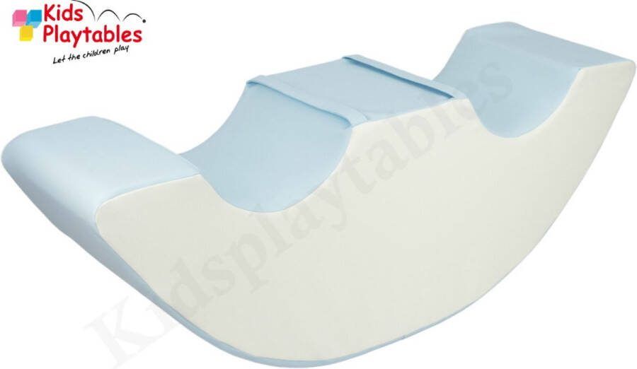 Kidsplaytables Soft Play Foam Schommelwip Duo blauw-wit rocker wipwap foamblokken bouwblokken Soft play baby speelgoed peuter schuimblokken