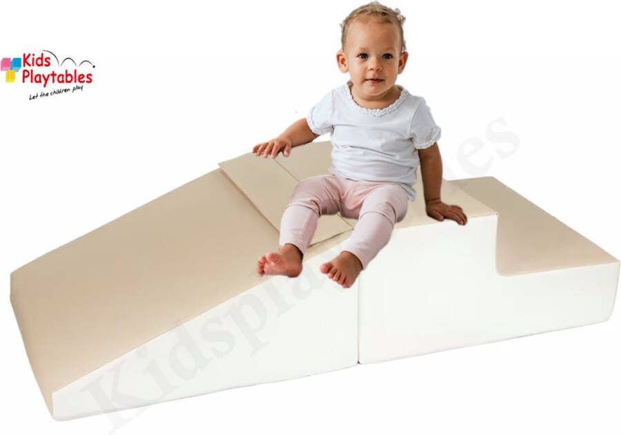 Kidsplaytables Mini glijbaan Creme-Wit Zachte Soft Play Foam Blokken 2-delige set grote speelblokken motoriek baby speelgoed foamblokken reuze bouwblokken Soft play peuter speelgoed schuimblokken