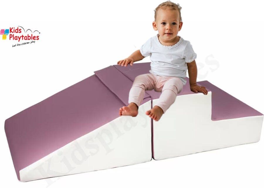 Kidsplaytables Mini glijbaan Paars-Grijs-Wit Zachte Soft Play Foam Blokken 2-delige set grote speelblokken motoriek baby speelgoed foamblokken reuze bouwblokken Soft play peuter speelgoed schuimblokken