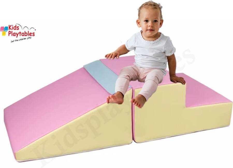 Kidsplaytables Mini glijbaan Pastel Roze-Geel-Blauw Zachte Soft Play Foam Blokken 2-delige set grote speelblokken motoriek baby speelgoed foamblokken reuze bouwblokken Soft play peuter speelgoed schuimblokken