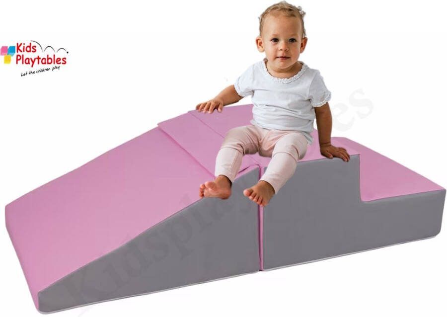 Kidsplaytables Mini glijbaan Roze-Wit Zachte Soft Play Foam Blokken 2-delige set grote speelblokken motoriek baby speelgoed foamblokken reuze bouwblokken Soft play peuter speelgoed schuimblokken