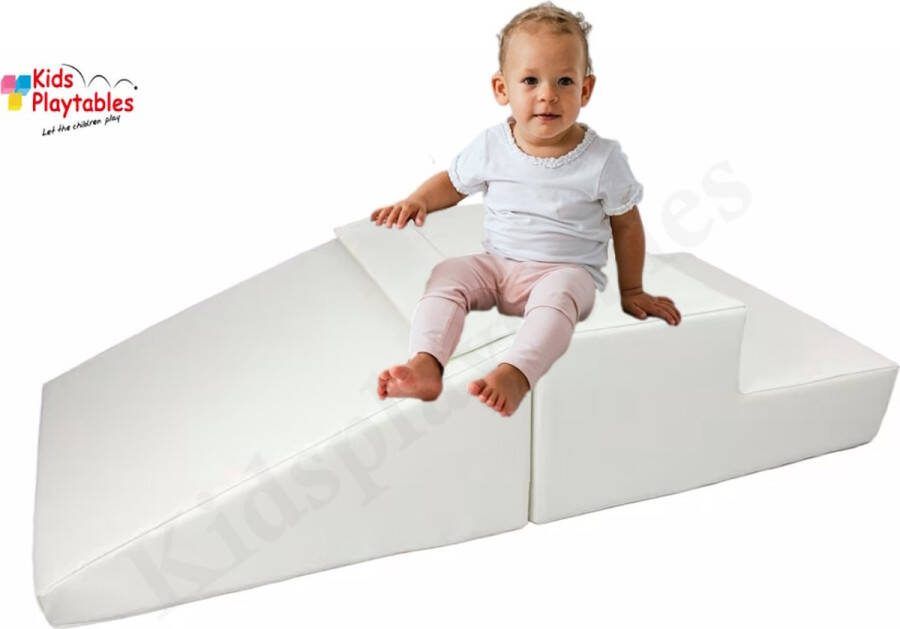 Kidsplaytables Mini glijbaan Wit Zachte Soft Play Foam Blokken 2-delige set grote speelblokken motoriek baby speelgoed foamblokken reuze bouwblokken Soft play peuter speelgoed schuimblokken