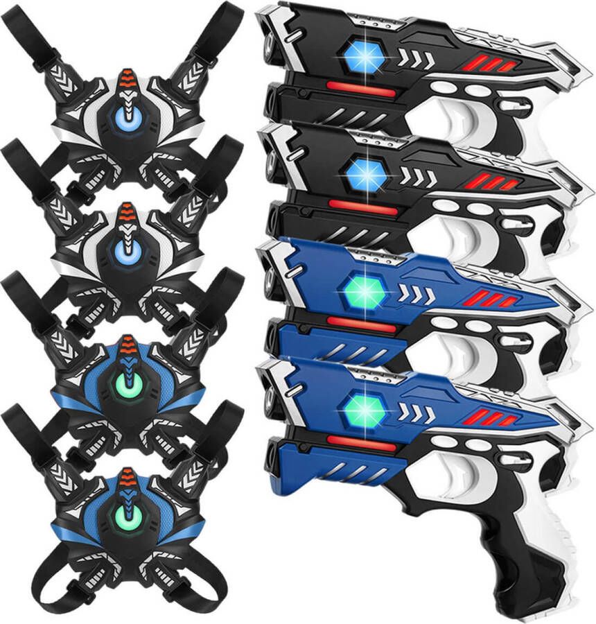 KidsTag 4 laserguns + 4 lasergame vesten lasergame set voor kinderen Met unieke Vest Only optie!