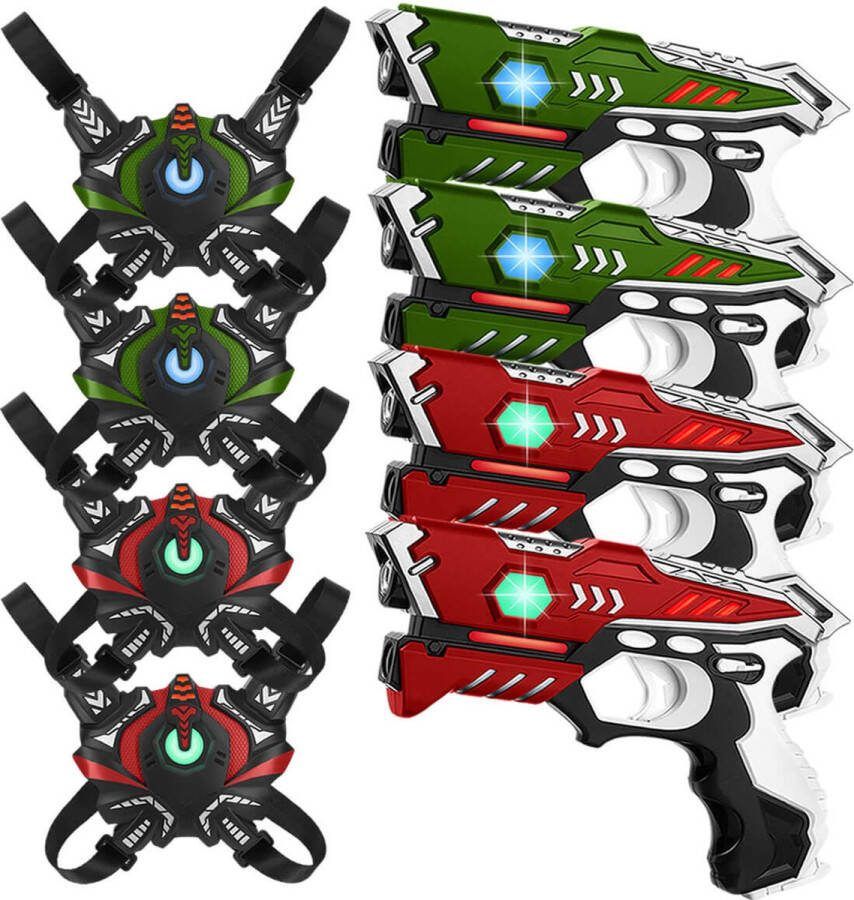 KidsTag 4 laserguns + 4 lasergame vesten Lasergame set voor kinderen vanaf 6 jaar + Vest only functie