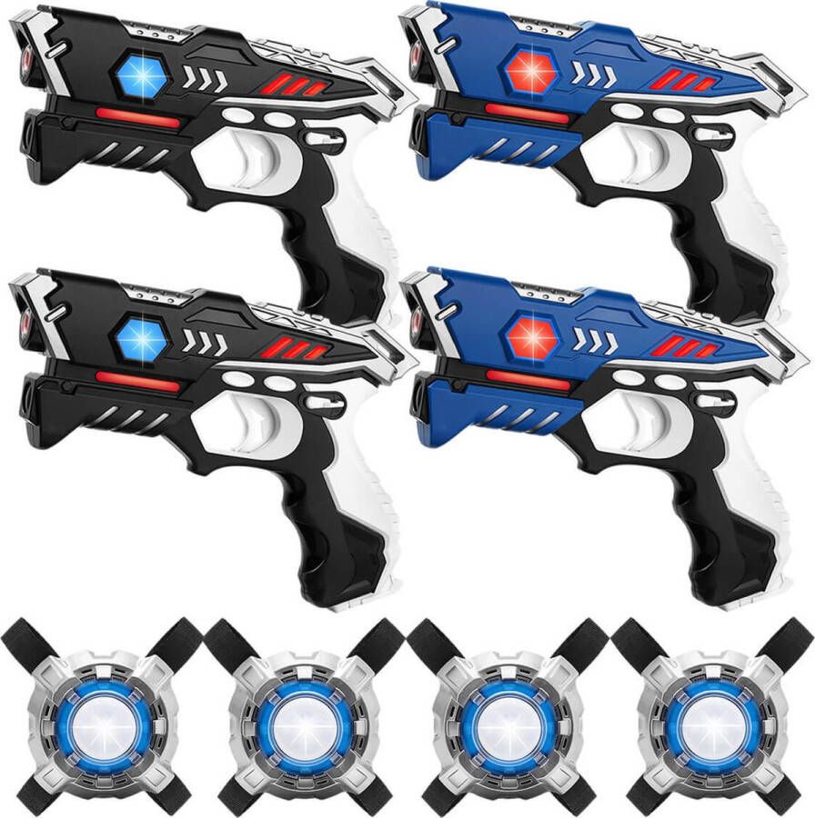 KidsTag 4 Laserguns + 4 Vesten Lasergame set met 4 laserpistolen voor kinderen