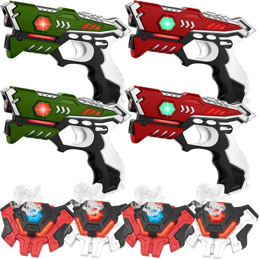 KidsTag 4 laserpistolen + 4 lasergame waterdamp vesten laserguns voor kinderen vanaf 6 jaar