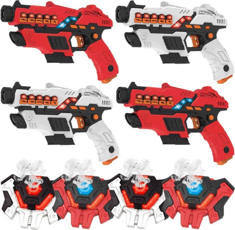 KidsTag 4 laserpistolen + 4 lasergame waterdamp vesten Plus lasergame set met vest