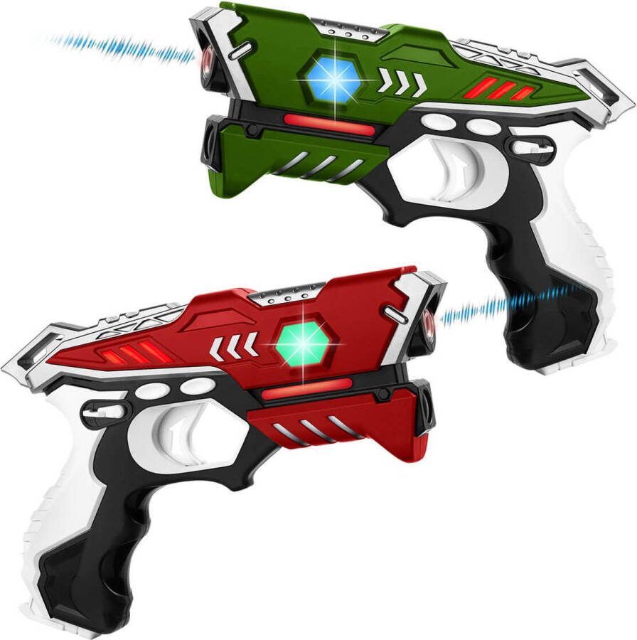 KidsTag lasergame set 2 laserguns Lasergame set voor kinderen Laser game speelgoed in exclusieve stoere kleuren Kleur: Rood Groen