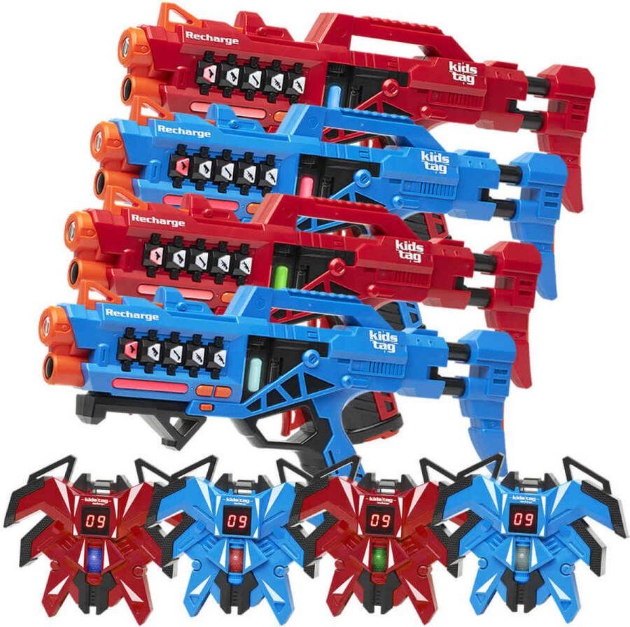 KidsTag Lasergame set 4 oplaadbare lasergeweren P1 + 4 oplaadbare Display vesten Vanaf 6 jaar Extra functies Digitale display Geen extra batterijen nodig