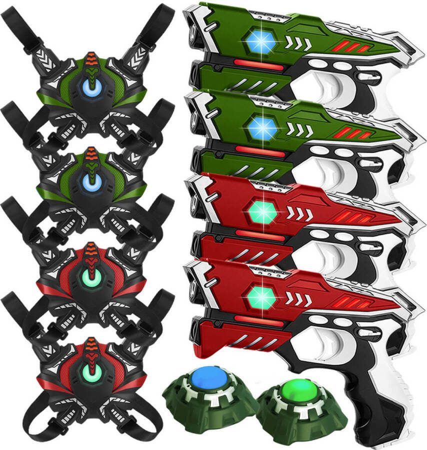 KidsTag lasergame set met 4 laserguns 4 vesten en 2 Light Battle targets. Lasergameset voor 4 spelers