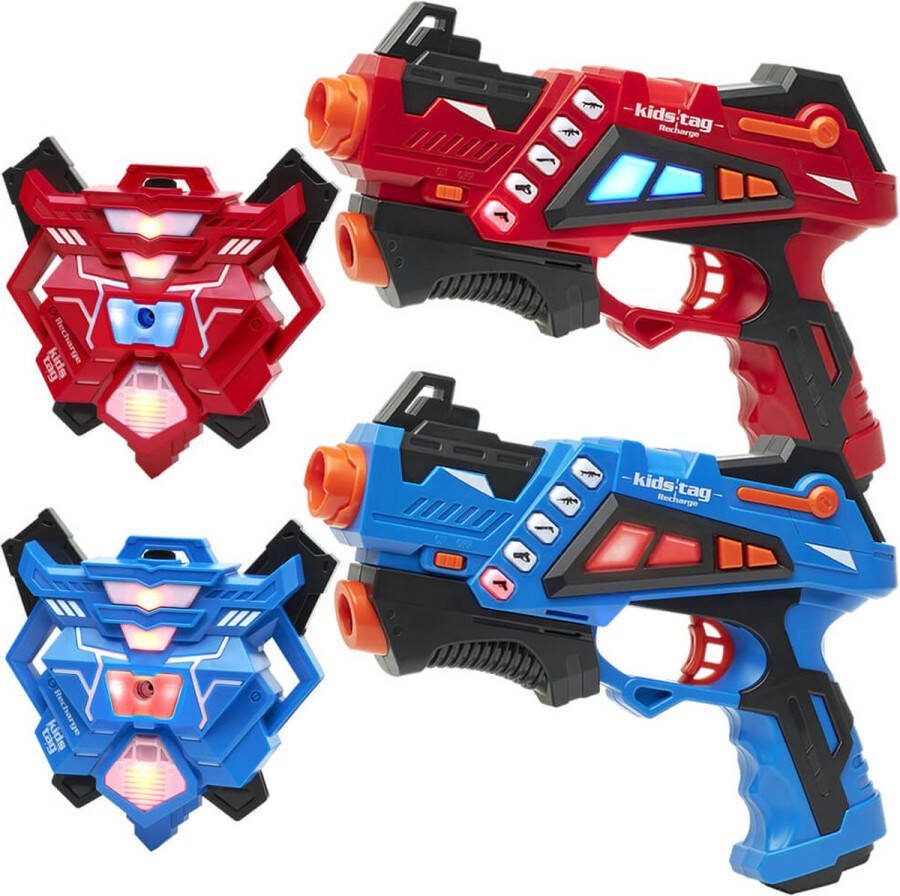 KidsTag Recharge lasergame set 2 oplaadbare laserguns P1 + 2 waterdamp vesten Lasergamen vanaf 6 jaar Extra functies Digitale display Geen batterijen nodig