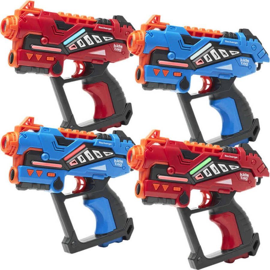 KidsTag Recharge lasergame set P2 – 4 oplaadbare laserguns + 4 oplaadbare vesten – Vanaf 6 jaar – Extra functies – Geen batterijen nodig