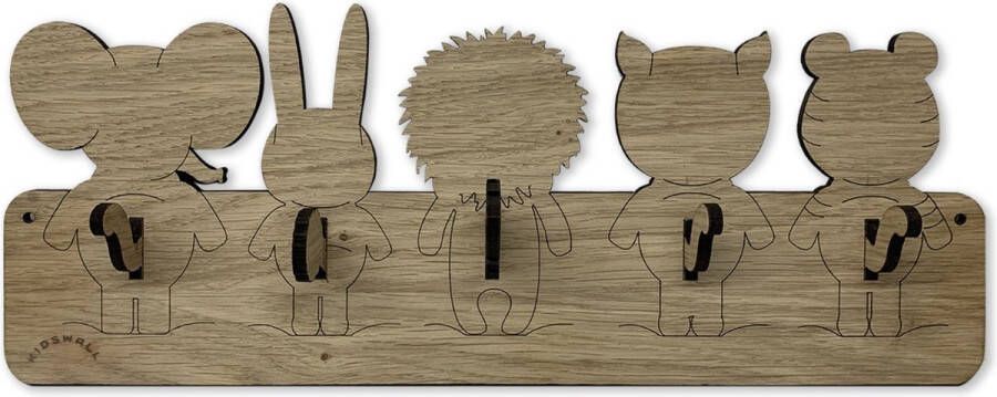 Kidswall kinderkapstok- Animal Kapstok Handgemaakt Kapstokken 5 haken design Kapstokken Inclusief bevestigingsmateriaal Wandkapstok Kinderkamer haakjes – Eiken bruin Modern