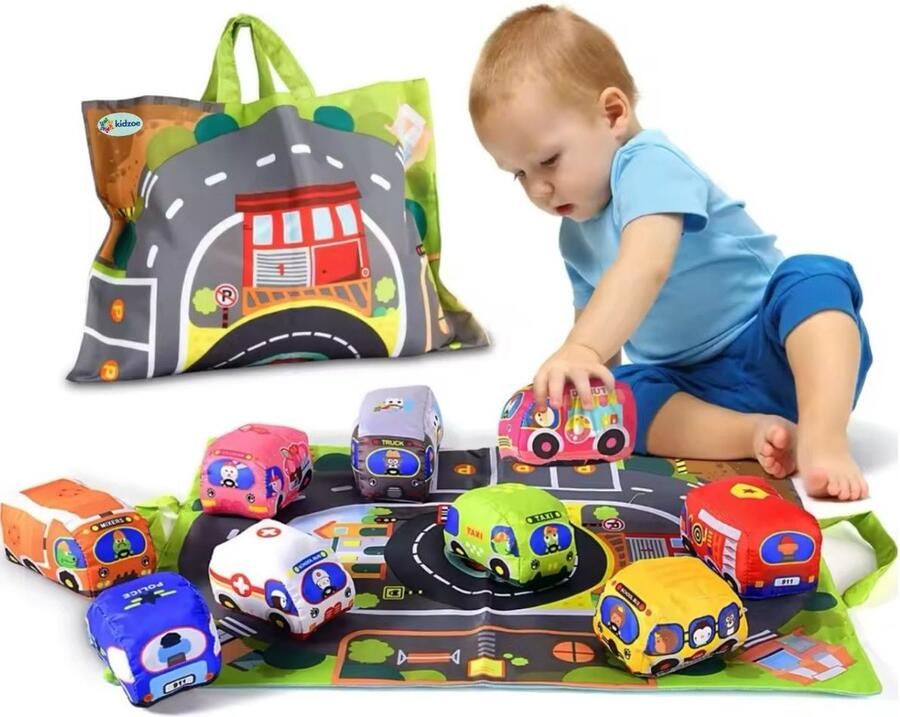 Kidzoe Speelkleed met 9 dierenchauffeurs- Baby Speelgoed- Speelgoed 1 jaar- Speelgoed 2 jaar- Peuter Speelgoed- Montessori Speelgoed- Educatief Speelgoed- Kinder Speelgoed