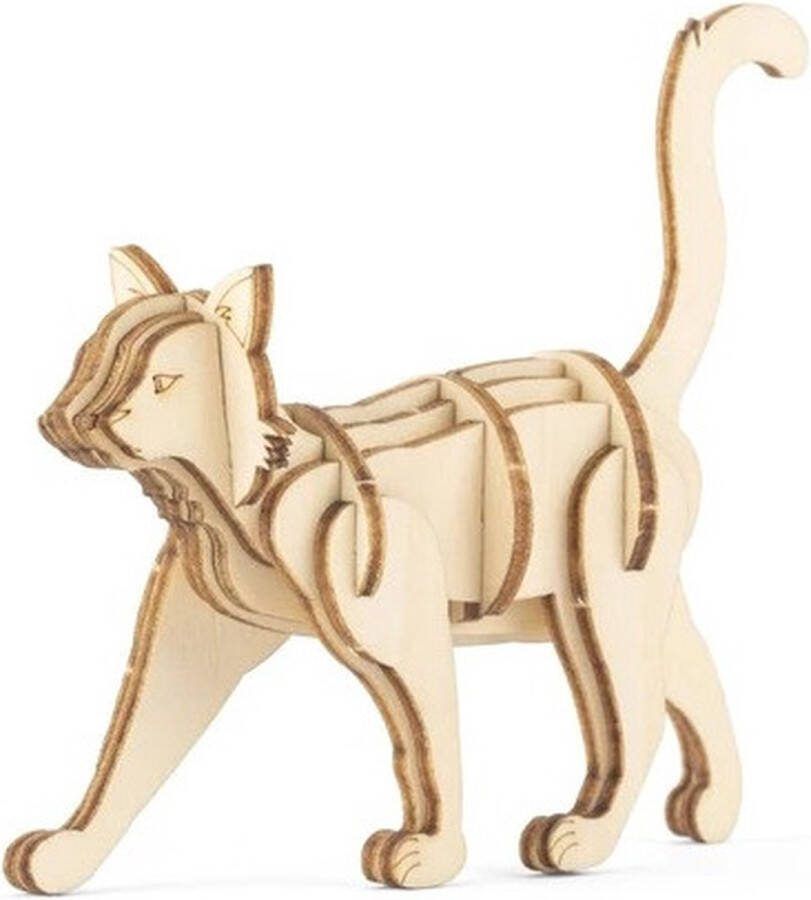 Kikkerland 3d-puzzel Kat 11 X 15 Cm Hout Naturel