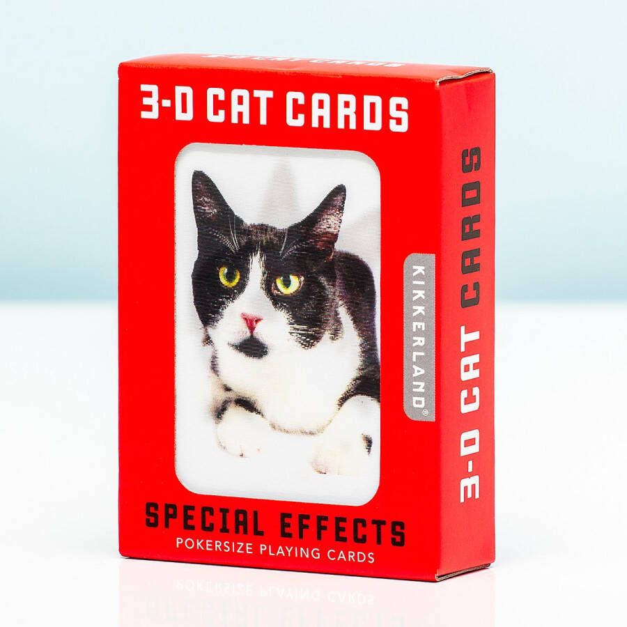 Kikkerland speelkaarten 3D Cats 9 x 6 cm karton rood 54-delig