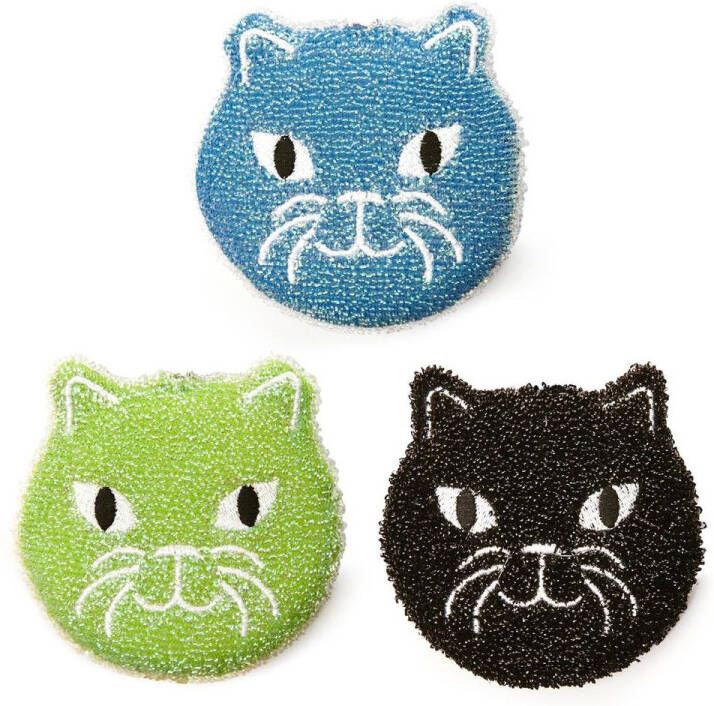 Kikkerland Afwassponsjes Spons Set van 3 In een kat design