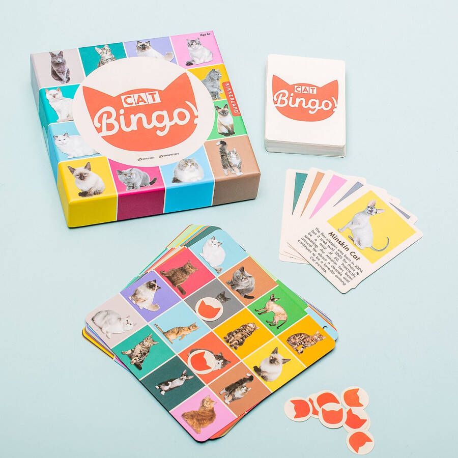 Kikkerland Cat Bingo 54 katten soorten 12 bingokarten Reisspel Pocket spel Voor maximaal 12 spelers