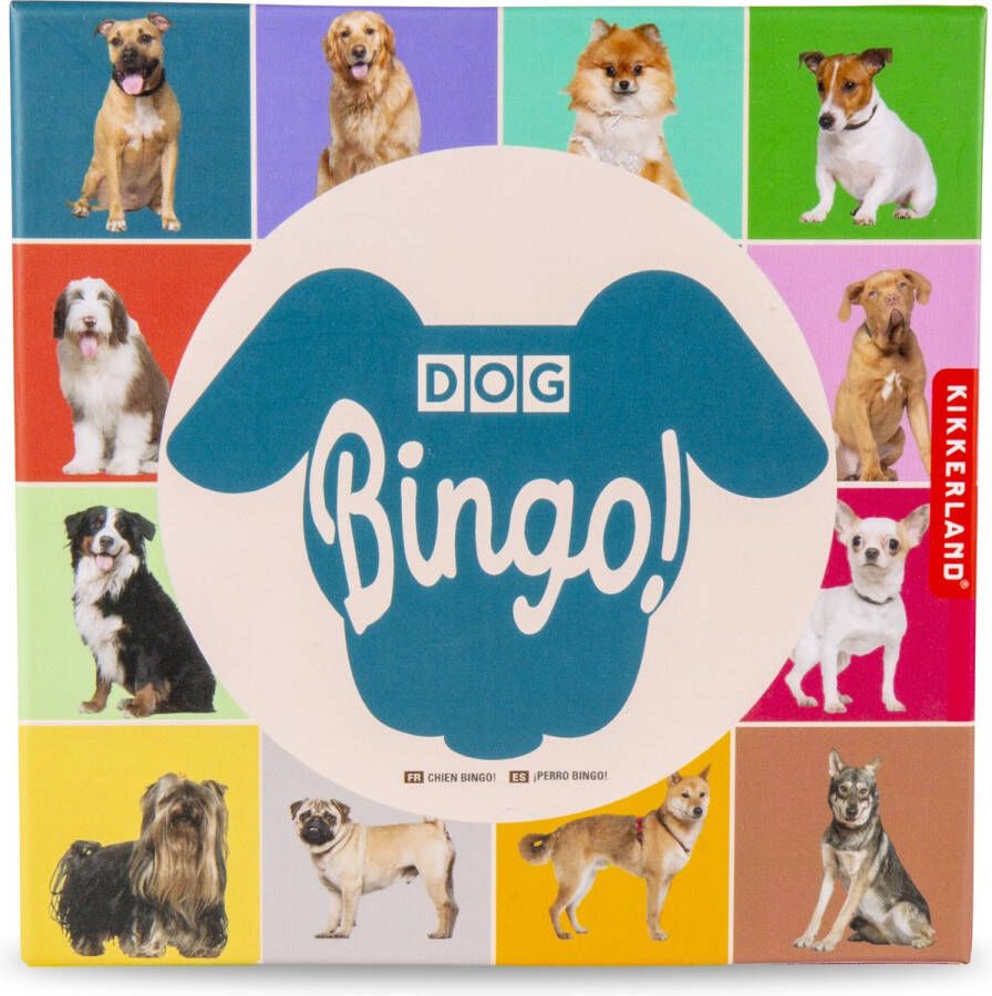 Kikkerland Dog Bingo 54 honden rassen 12 bingokarten Reisspel Pocket spel Voor maximaal 12 spelers
