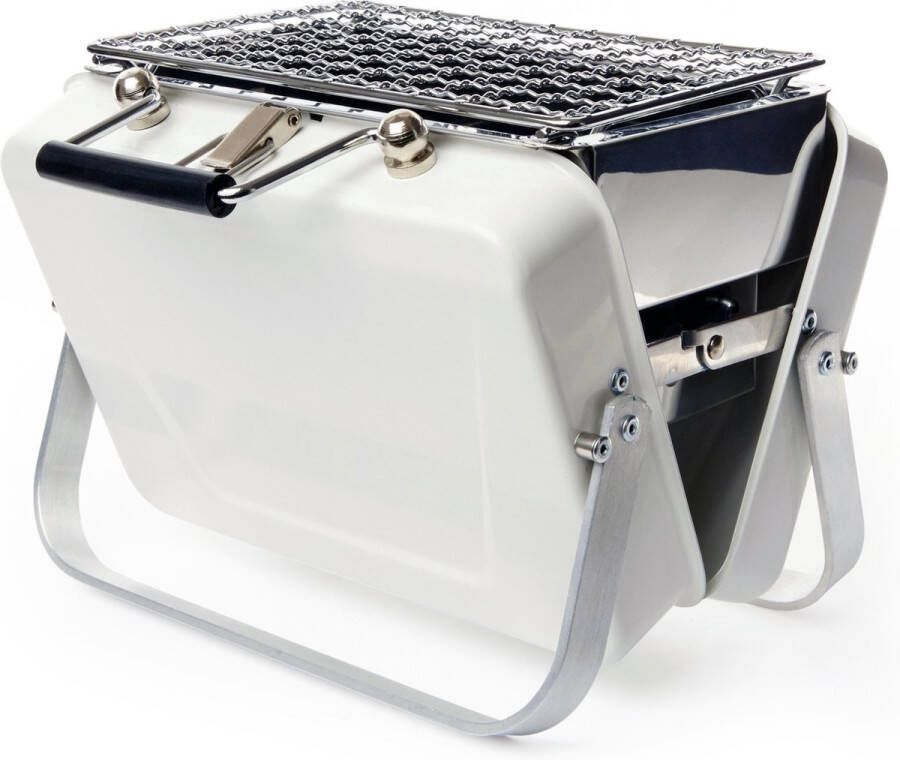 Kikkerland Draagbare Mini BBQ koffer Gemakkelijk en veilig mee te nemen Wit Cadeautip