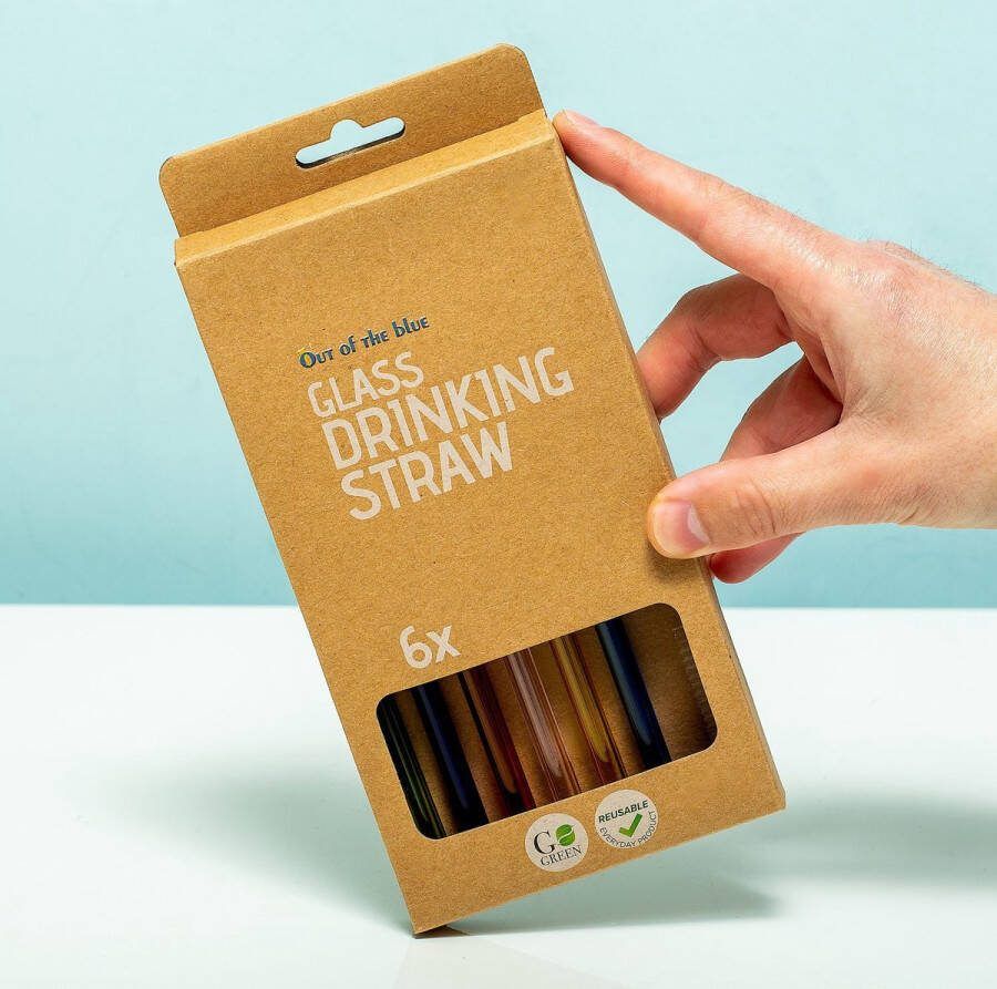 Kikkerland Glazen Rietjes Set van 6 Herbruikbaar Geschikt voor smoothies Cocktails