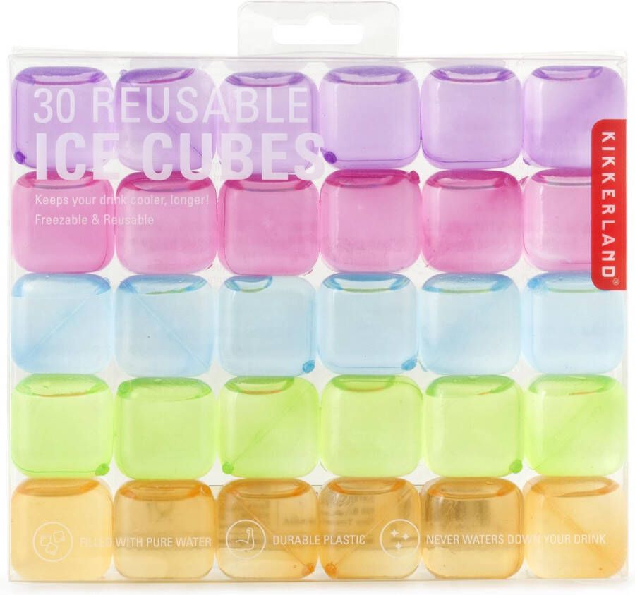Kikkerland Herbruikbare ijsblokjes Set van 30 Ijsblokjesvorm Kleur Zomer Cocktails